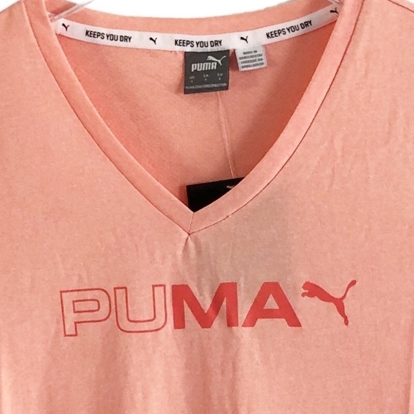 Puma V-Neck Dry Cell Short Sleeve Tee Apricot Blush Small NWT - Picture 2 of 7